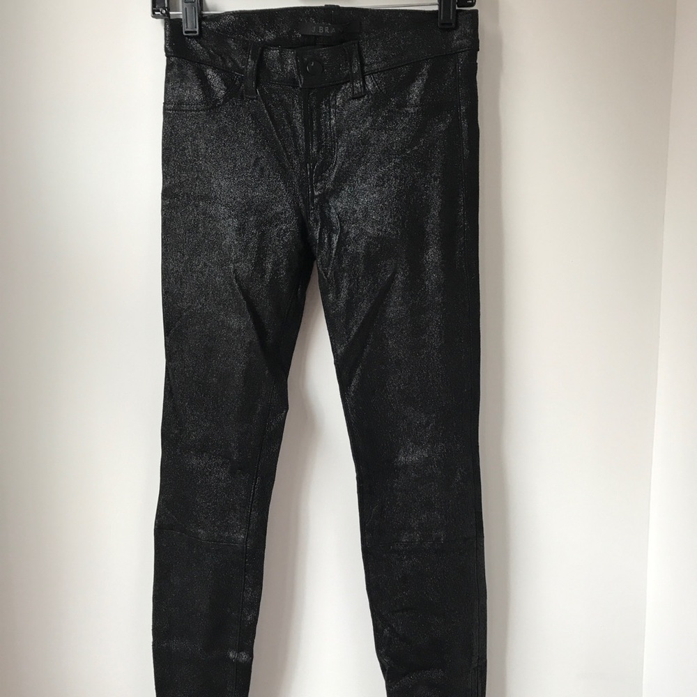 NEW J Brand Black Shimmer Leather Jeans Size 25